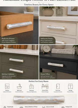 Unique Mother of Pearl Cabinet Pulls, Pulls for Drawers, Cabinet Hardware - Round Shape