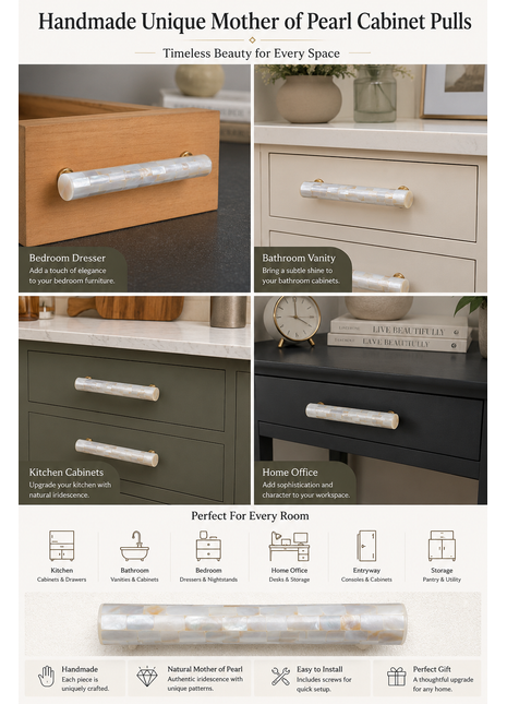 Unique Mother of Pearl Cabinet Pulls, Pulls for Drawers, Cabinet Hardware - Round Shape