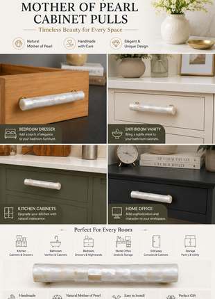 Beautiful Mother of Pearl Cabinet Pulls, Pulls for Drawers, Cabinet Hardware - Round Shape Handle