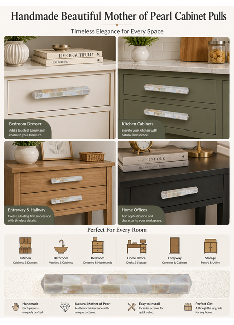 Beautiful Mother of Pearl Cabinet Pulls, Pulls for Drawers, Cabinet Hardware- Hexagon Shape