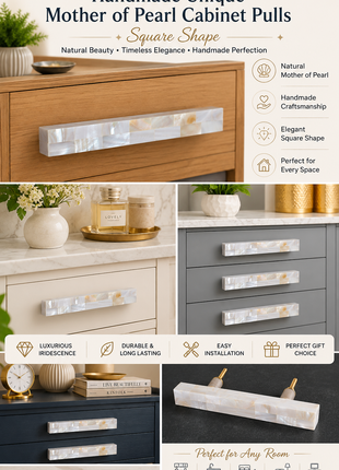 Unique Mother of Pearl Cabinet Pulls, Pulls for Drawers, Cabinet Hardware - Square Shape