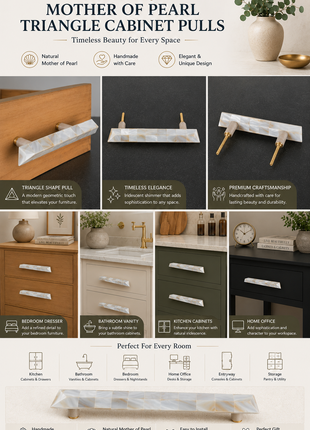 Unique Mother of Pearl Cabinet Pulls, Pulls for Drawers, Cabinet Hardware - Triangle Shape Pull