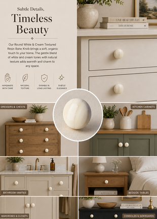 Round White And Cream Textured Resin Bone Cupboard Knob