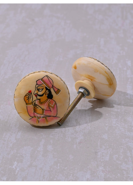 Handpainted Man On Salmon Pink Resin Bone Cupboard Knob