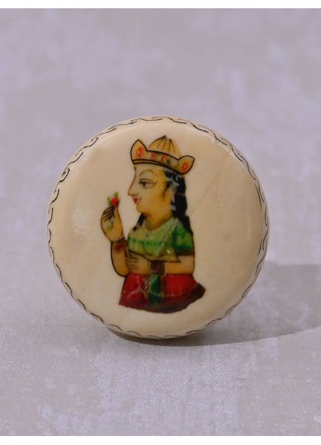 Handpainted Woman On White Resin Bone Kitchen Cabinet Knob