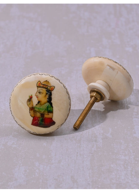 Handpainted Woman On White Resin Bone Kitchen Cabinet Knob