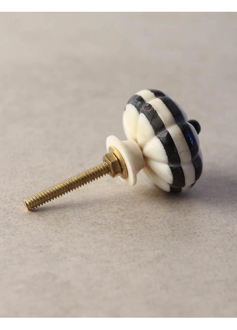 Vintage White Floral Resin Bone Drawer Cabinet Knob Black Border