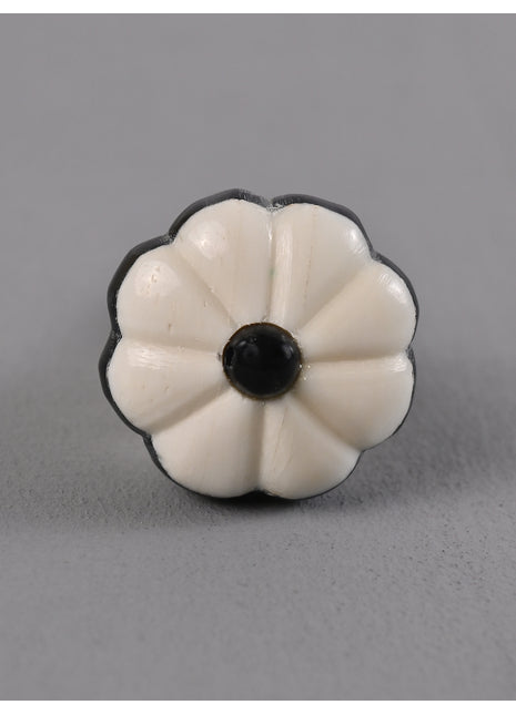 Vintage White Floral Resin Bone Drawer Cabinet Knob Black Border