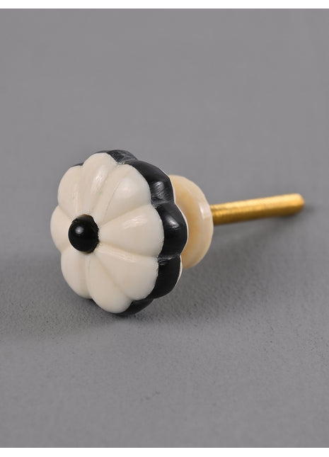 Vintage White Floral Resin Bone Drawer Cabinet Knob Black Border