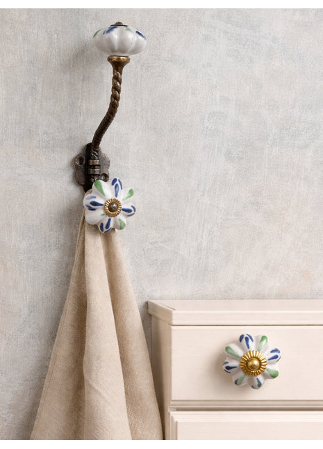 Handmade Blue & Green Ceramic Cabinet  Knob & Hanger Bundle – Decorative Closet Hardware