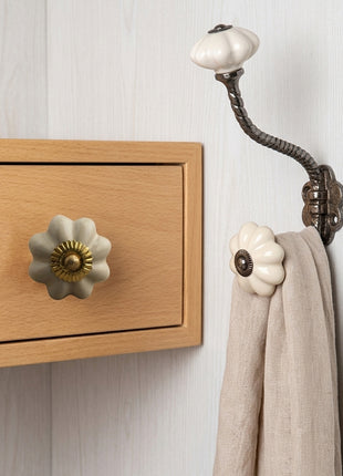 Handmade Cream Color Ceramic Cabinet  Knob & Hanger Bundle – Decorative Closet Hardware