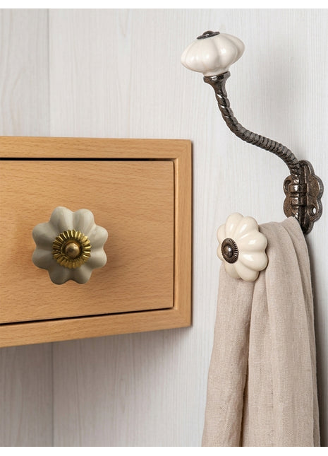 Handmade Cream Color Ceramic Cabinet  Knob & Hanger Bundle – Decorative Closet Hardware