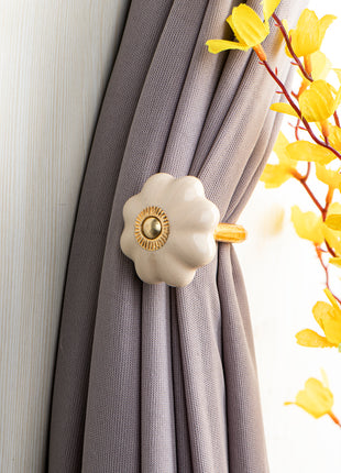 Handmade Cream Color Ceramic Drawer Cabinet Knob & Curtain Tie Bundle