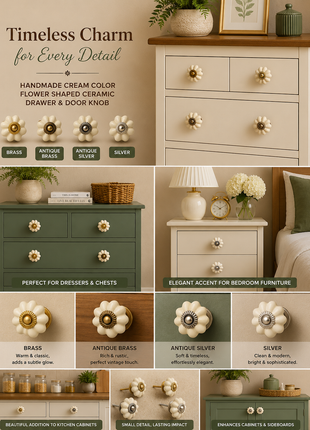 Cream Color Handmade Flower Shaped Ceramic Drawer Knob
