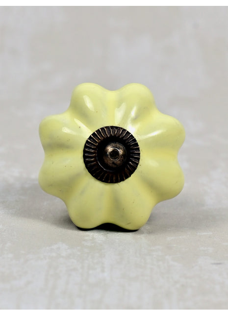 Solid Yellow Handmade Flower Shape Ceramic Cabinet Knob