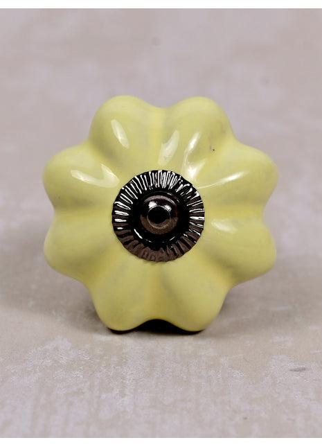 Solid Yellow Handmade Flower Shape Ceramic Cabinet Knob