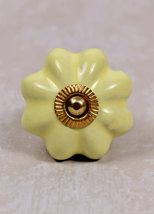 Solid Yellow Handmade Flower Shape Ceramic Cabinet Knob