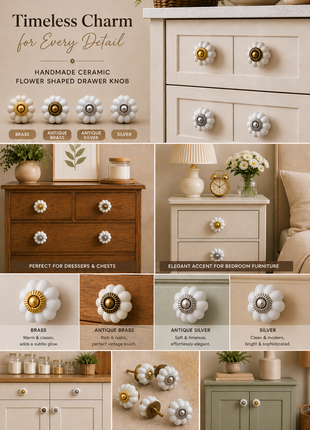 White Flower Shaped Dresser Cabinet Knob