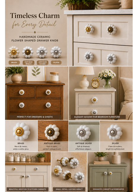 White Flower Shaped Dresser Cabinet Knob