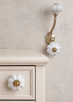 Handmade White Color Ceramic Cabinet  Knob & Hanger Bundle – Decorative Closet Hardware