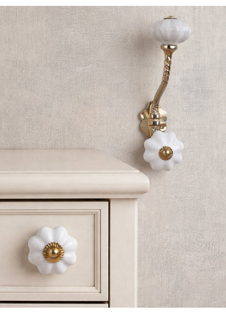 Handmade White Color Ceramic Cabinet  Knob & Hanger Bundle – Decorative Closet Hardware