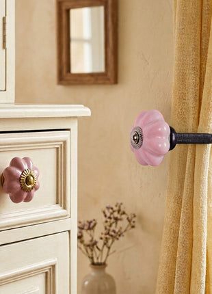 Handmade Solid Pink Ceramic Drawer Cabinet Knob & Curtain Tie Bundle