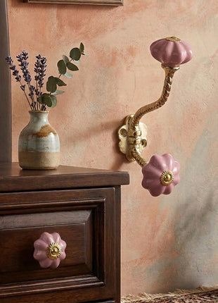 Solid Pink Color Ceramic Cabinet  Knob & Hanger Bundle – Decorative Closet Hardware