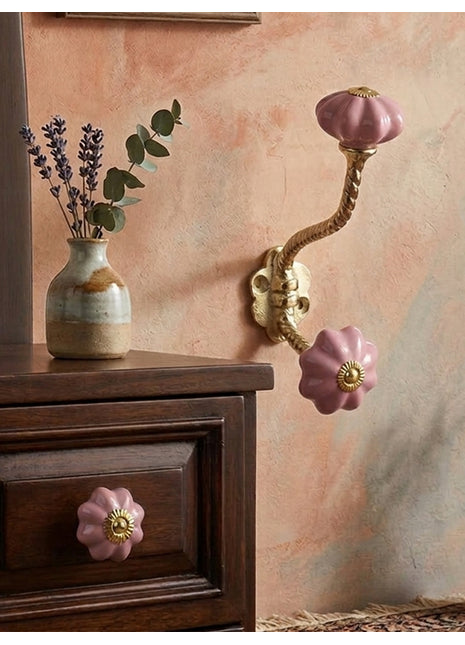 Solid Pink Color Ceramic Cabinet  Knob & Hanger Bundle – Decorative Closet Hardware