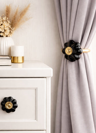 Black Ceramic Drawer Cabinet Knob & Curtain Tie Bundle
