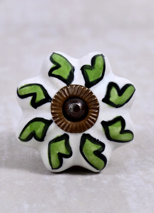 Green Leaf On White Ceramic Door Knob