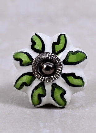 Green Leaf On White Ceramic Door Knob