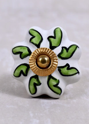 Green Leaf On White Ceramic Door Knob