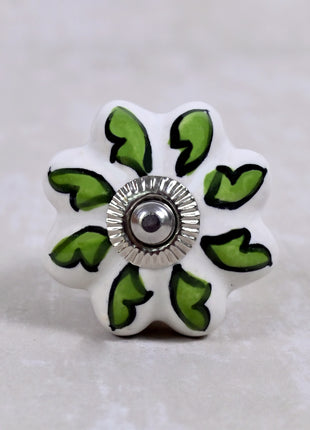 Green Leaf On White Ceramic Door Knob