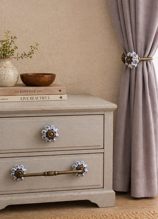 Blue Design Ceramic Drawer Cabinet Knob, Pull & Curtain Tie Bundle