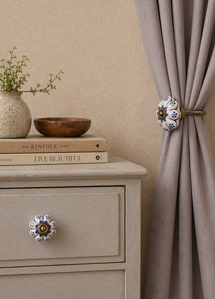 Blue Design Ceramic Drawer Cabinet Knob & Curtain Tie Bundle