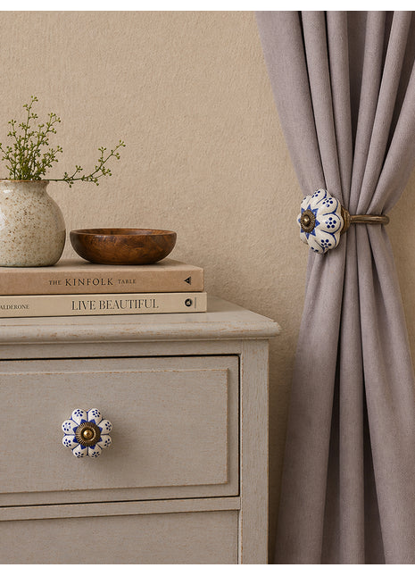 Blue Design Ceramic Drawer Cabinet Knob & Curtain Tie Bundle