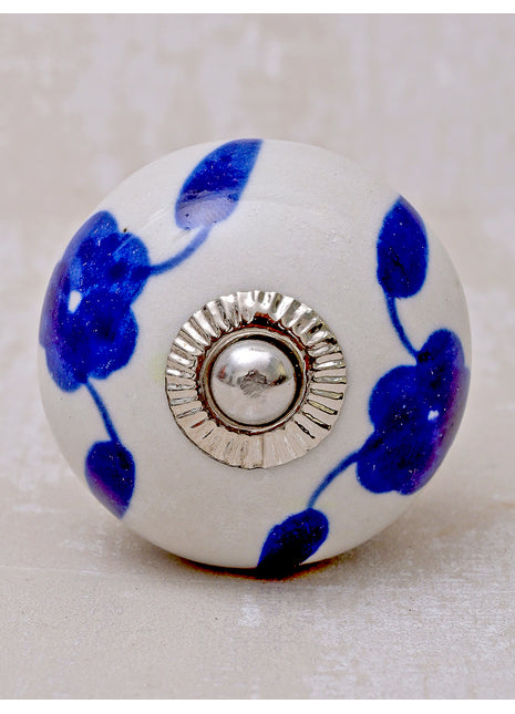 Stylish White Cabinet knob with Blue Leaves