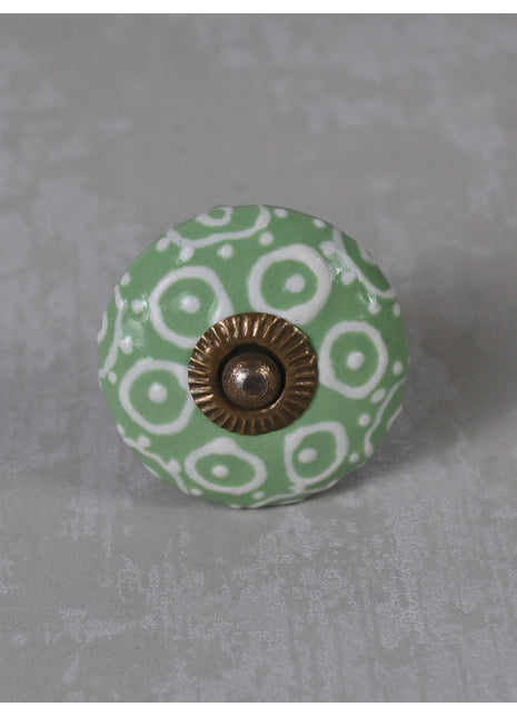 Stylish Green Ceramic Dresser Knob With White Print