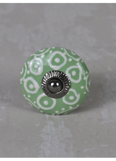 Stylish Green Ceramic Dresser Knob With White Print