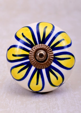 Elegant White Base Ceramic Door Knob With Yellow Flower