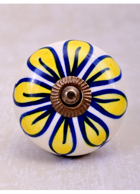 Elegant White Base Ceramic Door Knob With Yellow Flower