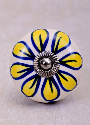 Elegant White Base Ceramic Door Knob With Yellow Flower