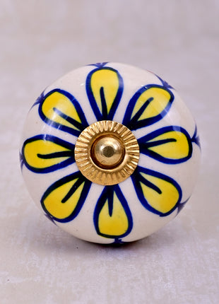 Elegant White Base Ceramic Door Knob With Yellow Flower
