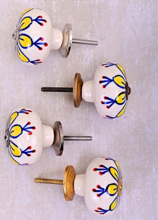 Elegant White Base Ceramic Door Knob With Yellow Flower