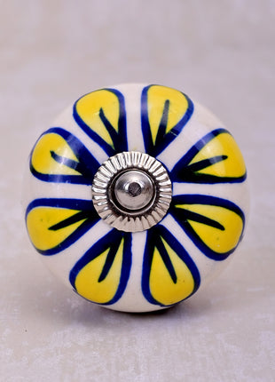 Elegant White Base Ceramic Door Knob With Yellow Flower