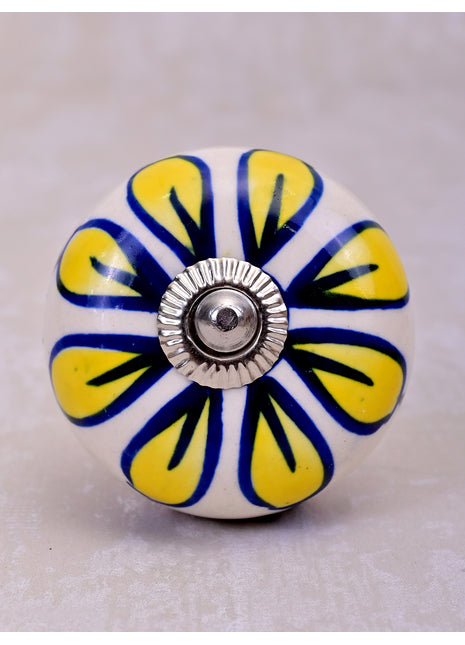 Elegant White Base Ceramic Door Knob With Yellow Flower
