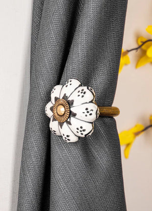 Black Design Ceramic Drawer Cabinet Knob, Pull & Curtain Tie Bundle