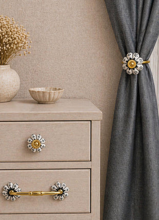 Black Design Ceramic Drawer Cabinet Knob, Pull & Curtain Tie Bundle