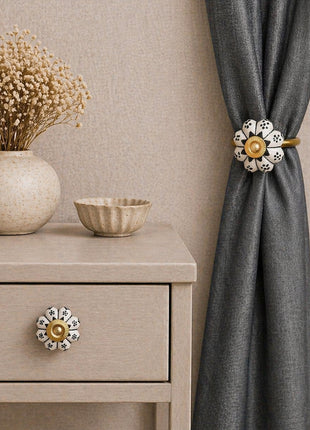 Black Design Ceramic Drawer Cabinet Knob & Curtain Tie Bundle