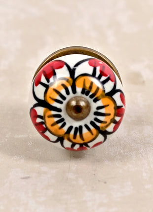 White Round Ceramic Drawer Knob With Hand Painted Flowers